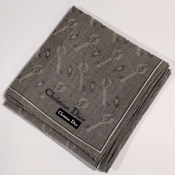 CHRISTIAN DIOR Women's 100% Cotton Grey Print Square Pocket Scarf - 19x19-inch - Picture 1 of 10